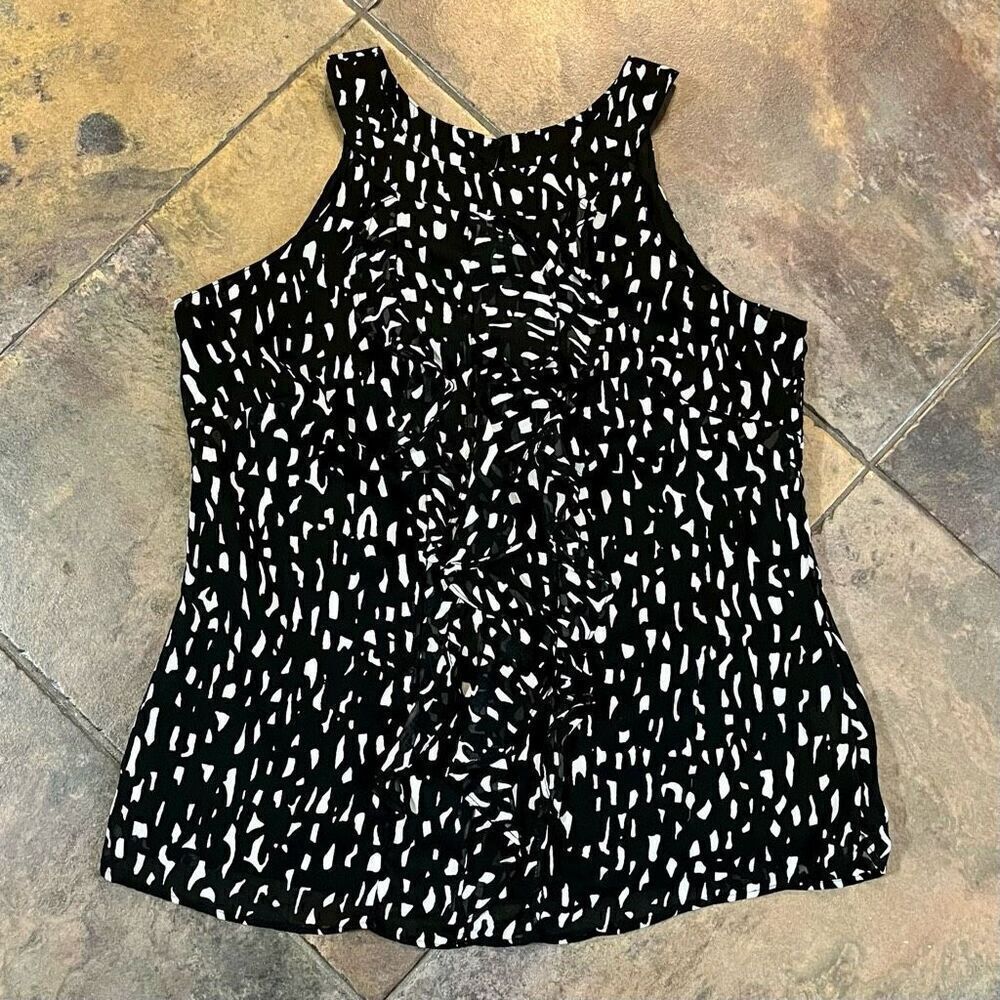Merona Halter Black White Ruffle Blouse Small - Picture 5 of 11